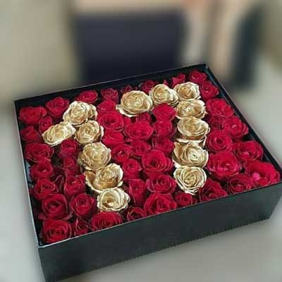 "Red Roses with Gold Roses Flower box - code BF35 - Click here to View more details about this Product